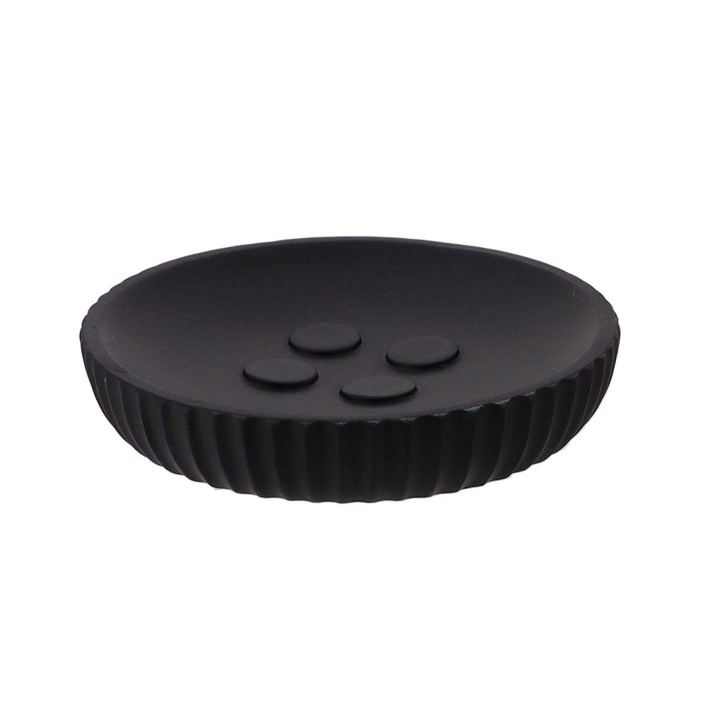 Porte savon rond polyrésine strié noir 11x2.4cm