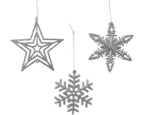 Glitter decoratieve hanger, 10 cm, zilver