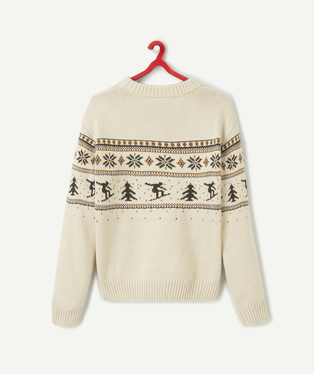 PULL JACQUARD MIXTE EN TRICOT ET FIBRES RECYCLÉES ÉCRU