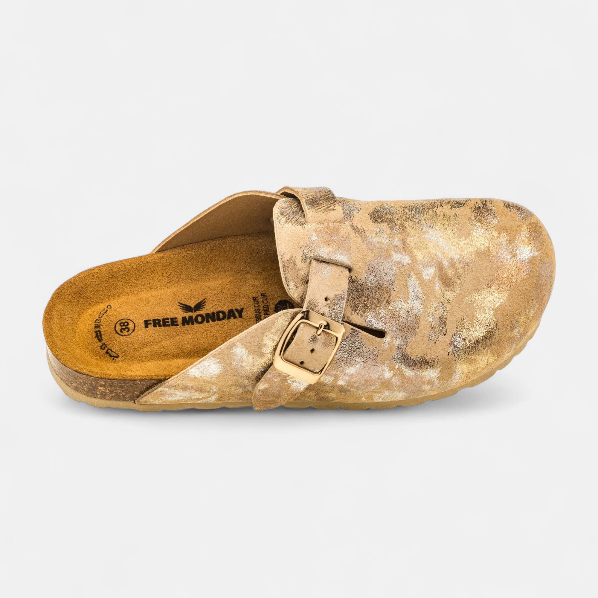 Mules semelle liège Femme en cuir beige