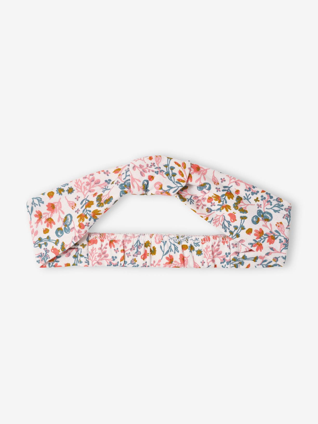 Vestido verde claro estampado e faixa de cabelo combinando para bebê menina