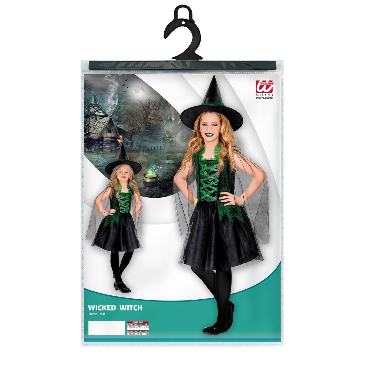 Halloween Jurk Zwart Groen Meisje Heks 2 delig