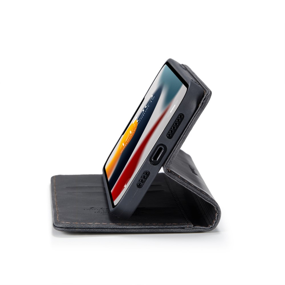 iPhone 13 Pro Leder Tasche Flip Wallet Etui mit Kartenfächern - Schwarz