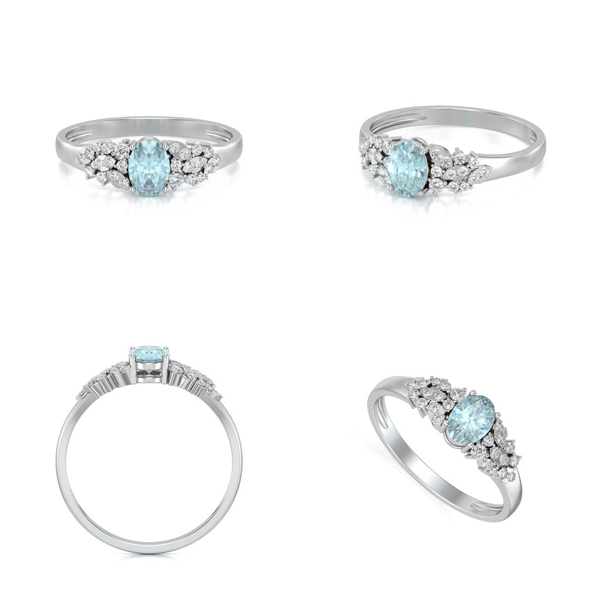 Bague Aigue-Marine et diamants sur Argent 925 2.934grs