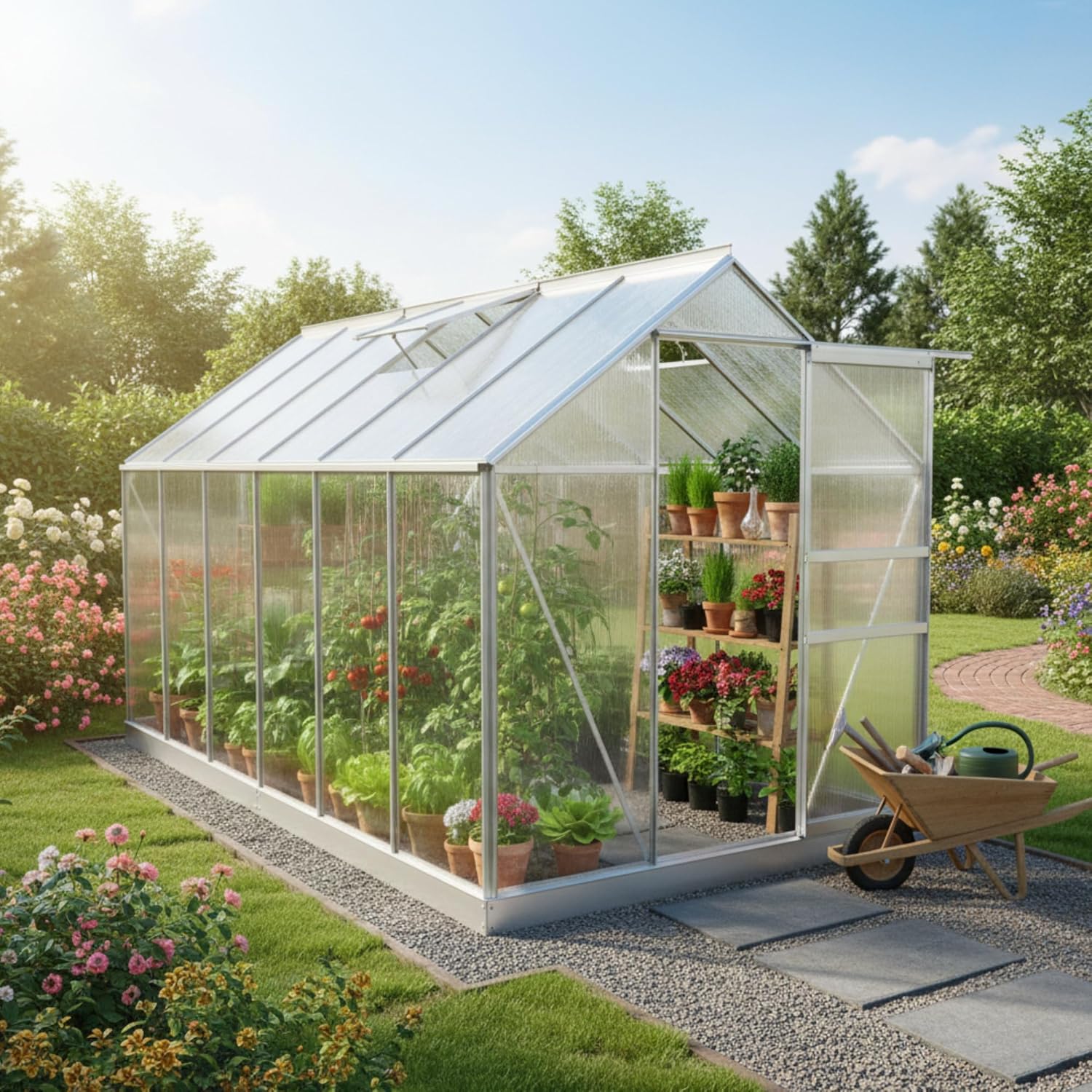 Zelsius Aluminium Gewächshaus 380 x 190 cm | 6 mm Hohlkammerplatten, UV-beständig, Winterfest | Treibhaus, Pflanzenhaus, Tomatenhaus, Frühbeet, Anbau Gewächshaus, Tomatengewächshaus, Gartenhaus