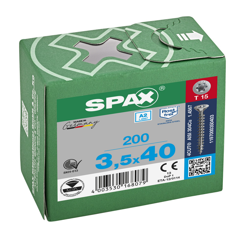 Spax universele schroeven T-STAR plus platkop voldraad RVS 3,5x40mm TX15