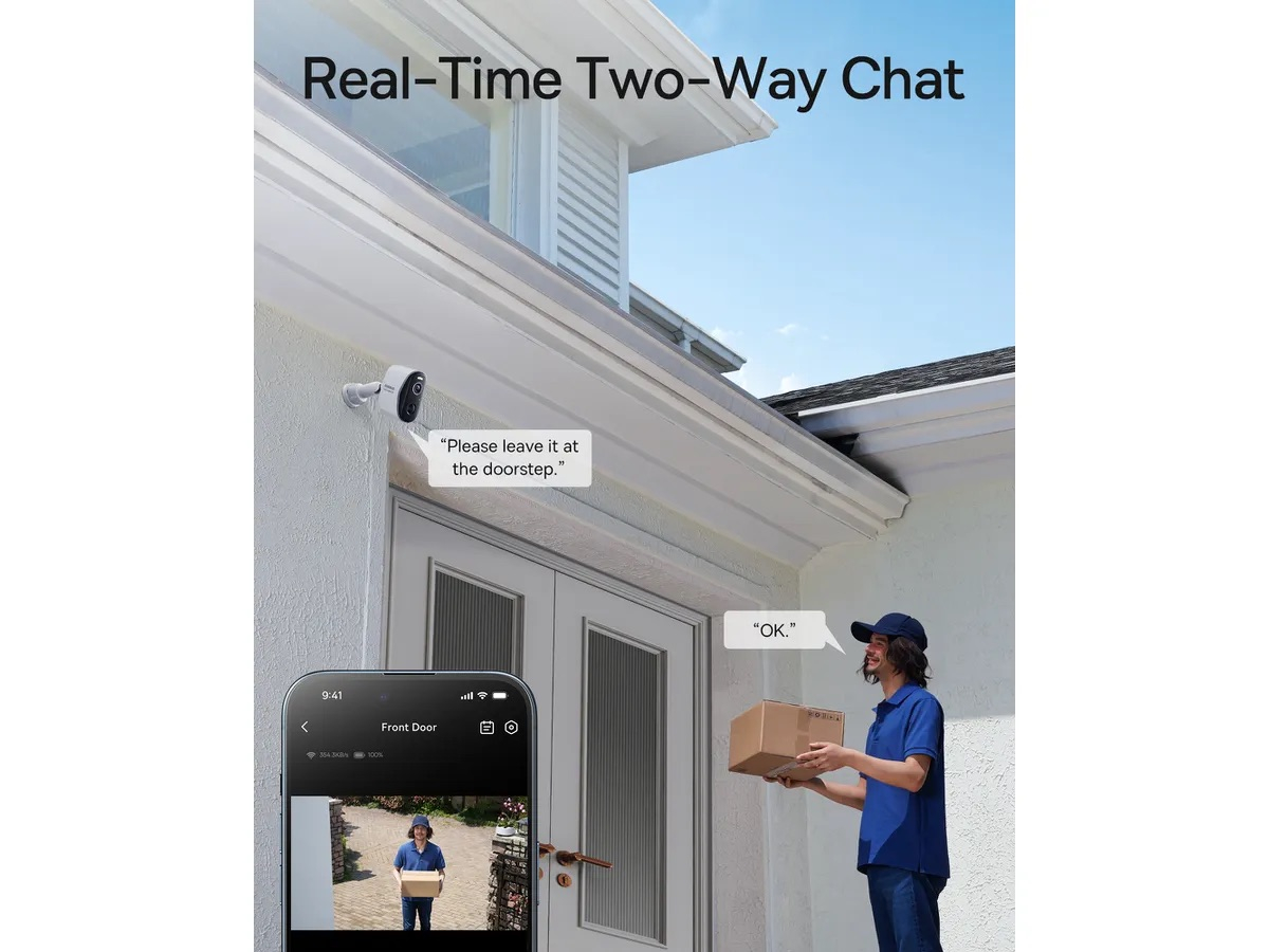 N1  Outdoor Home Security 2K HD 2Cam Kit WiFi Internet IR Nachtsichtfunktion / Bewegungserkennung / Audio / Mikrofon (S0TY002131) - Weiss