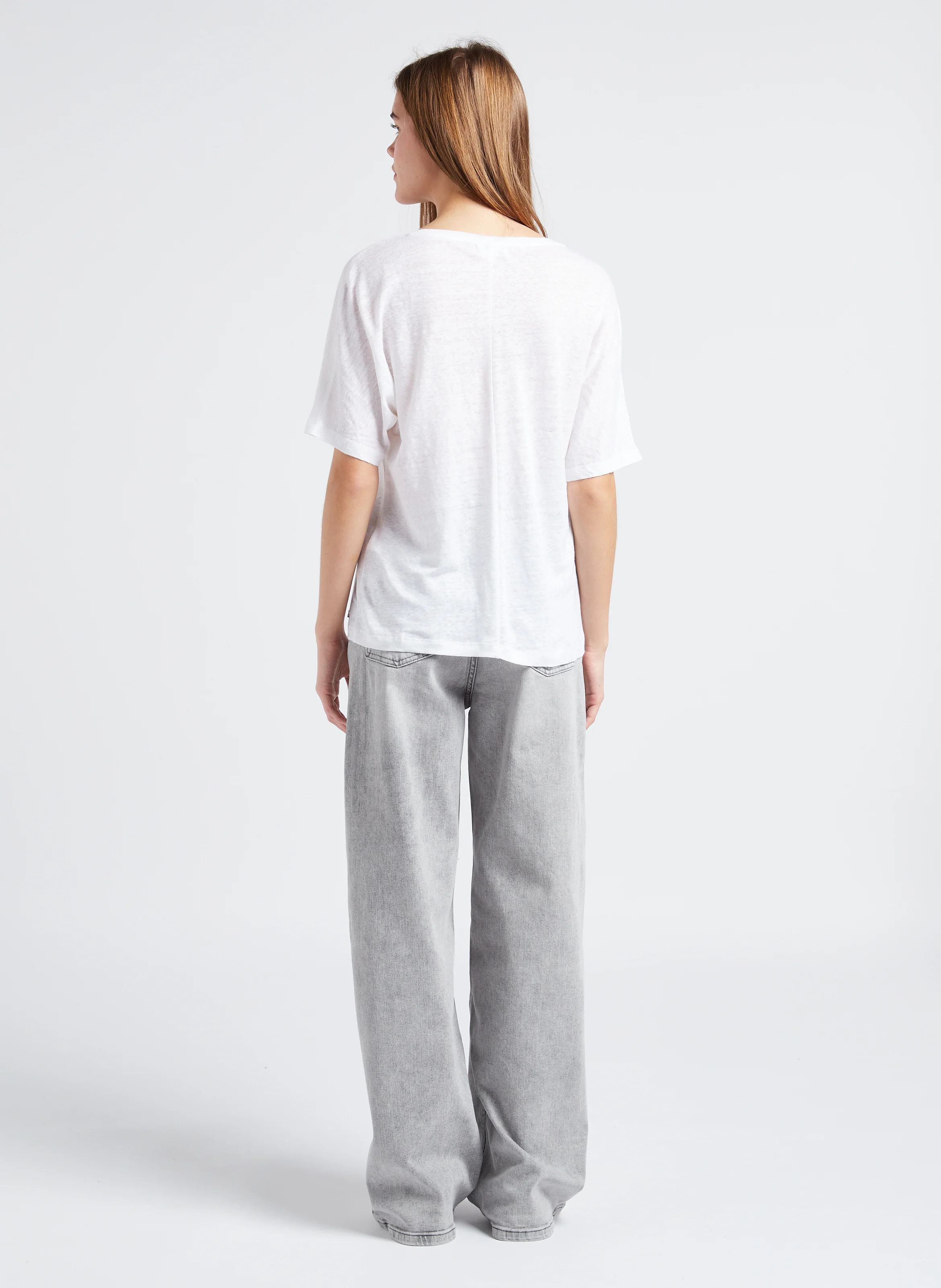 LINA - Jean ample taille haute en coton mélangé | Gris