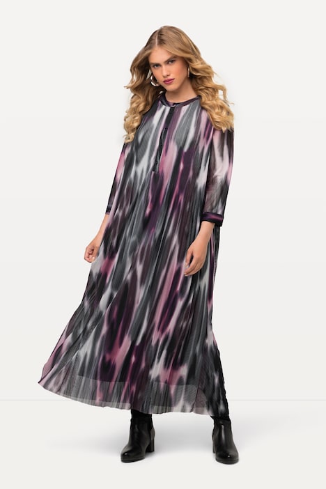 Midikleid, doppellagig, A-Linie, Rundhals, Langarm