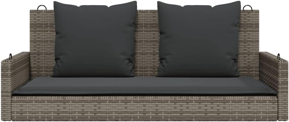 vidaXL Hängebank mit Kissen, Hängeschaukel mit Befestigungsringen, Schaukelbank für Außenbereich, Gartenschaukel, Modern, Grau Poly Rattan