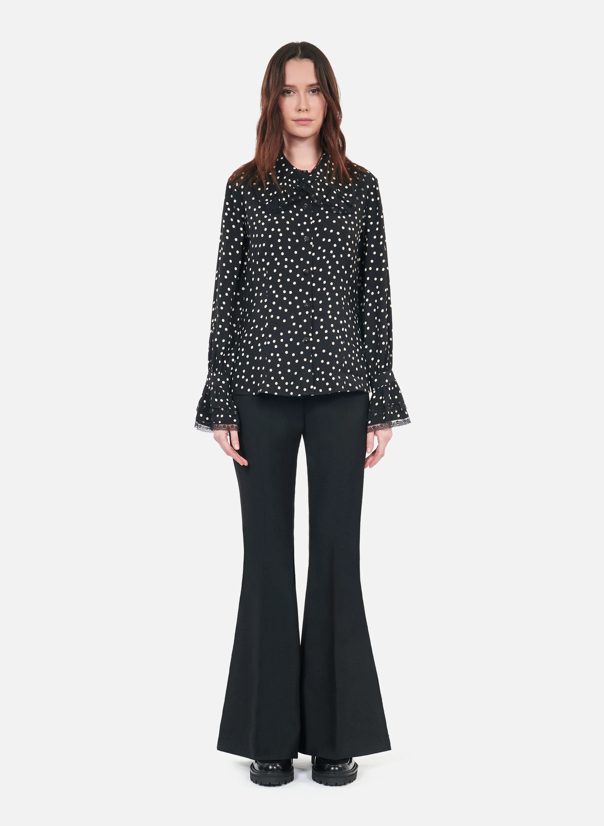 Chemise ajustée à pois| Noir