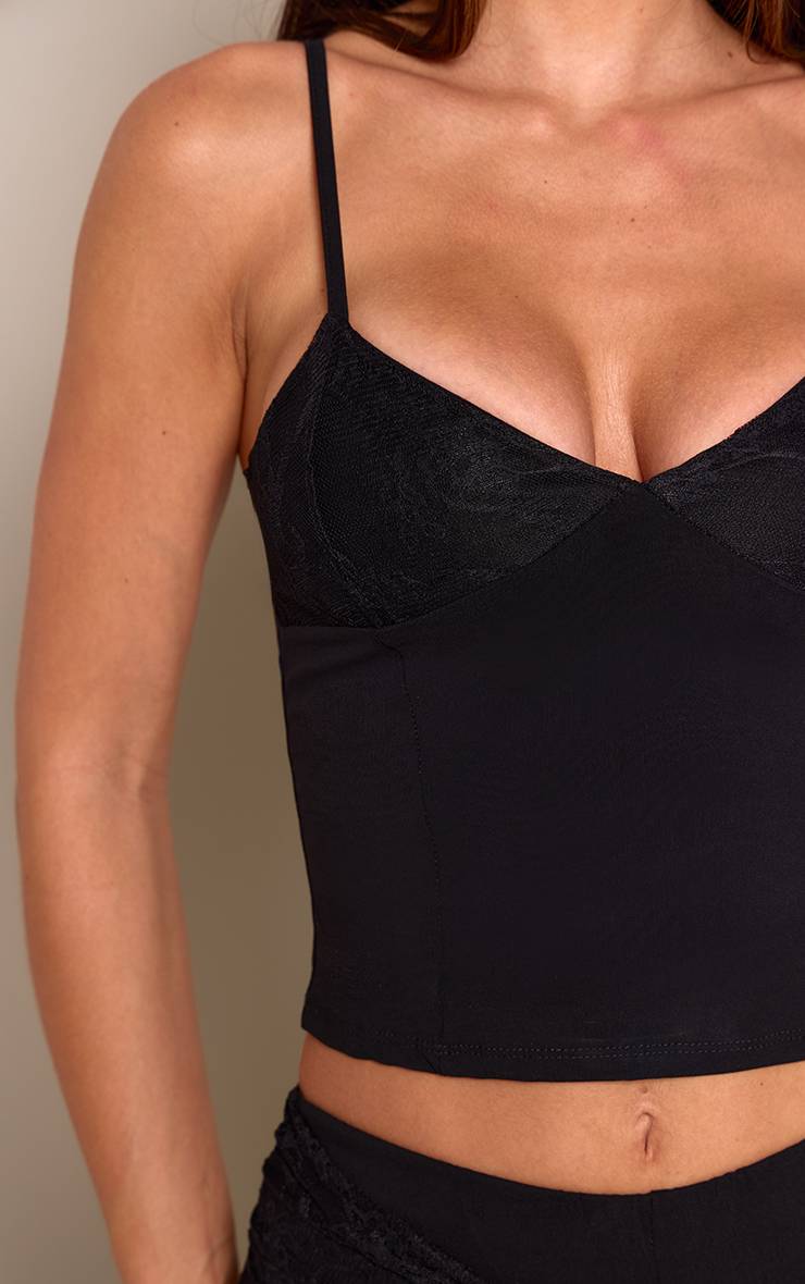 Noir Top Caraco Tissé Stretch À Détail Dentelle
