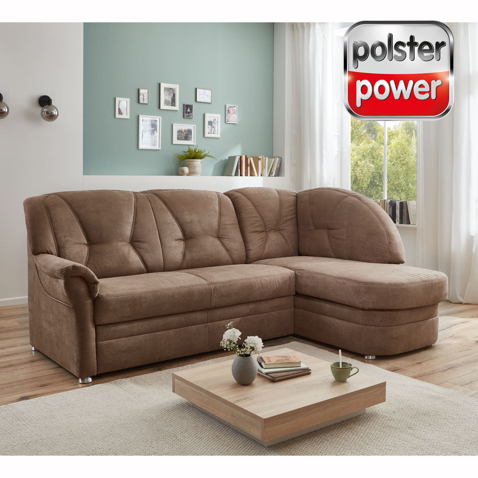 polsterpower Ecksofa - braun - Basismodell - Ottomane rechts