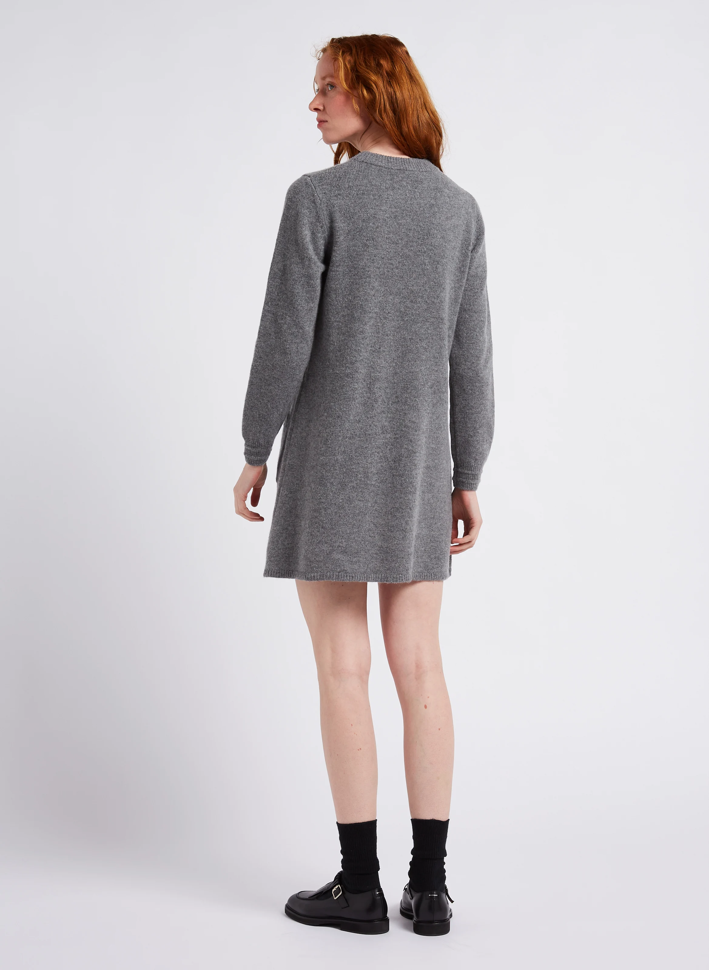 ROSS - Robe courte col rond en laine et en cachemire mélangés | Gris