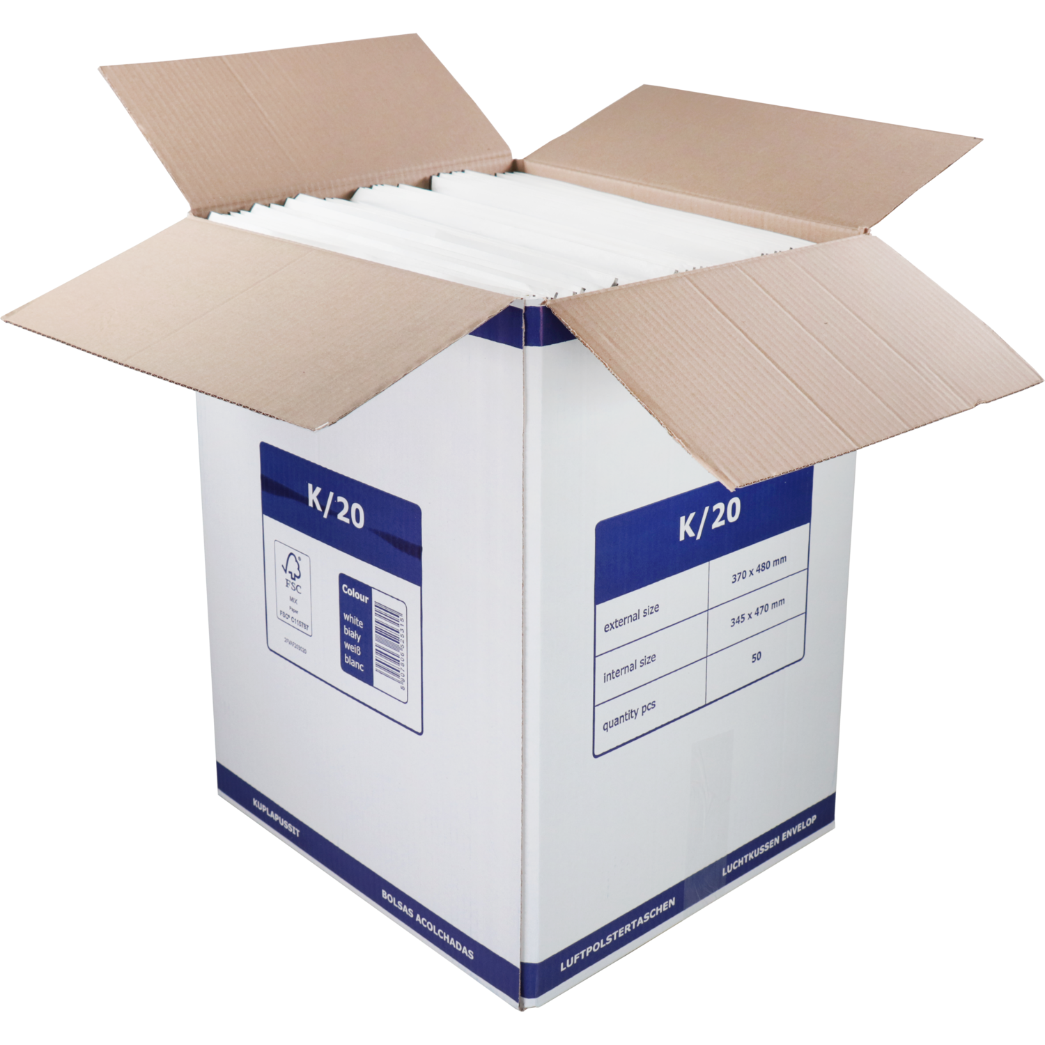Envelop, luchtkussenenvelop, 470x350mm, K, papier + PE, wit