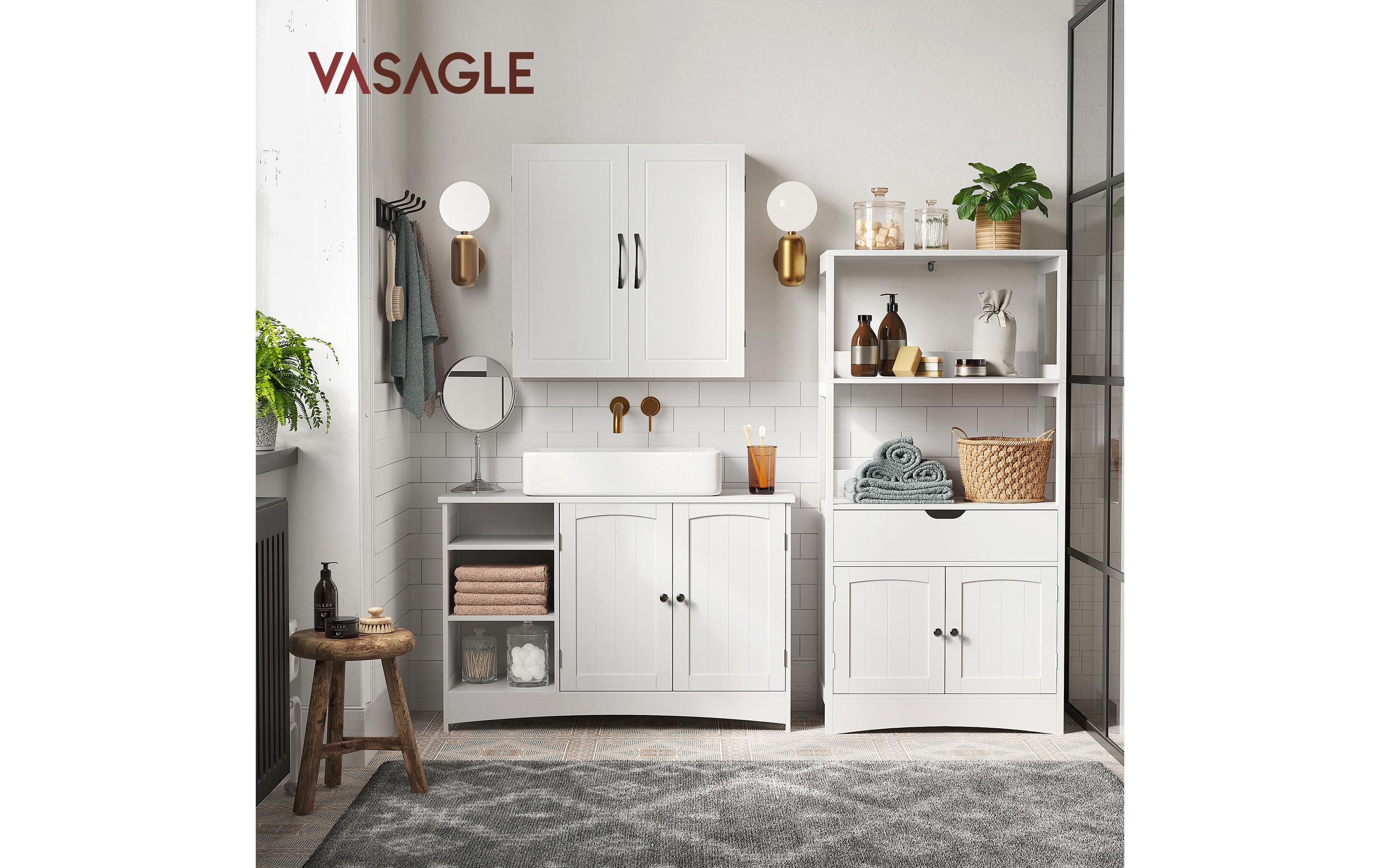 Waschbeckenunterschrank 90 x 60 cm, Weiss<br>Badezimmerregal