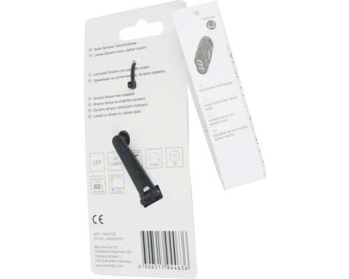 Zonne-dynamo zaklamp, 10 lm, bereik 16 m, brandduur 2 uur, 123x48x32 mm