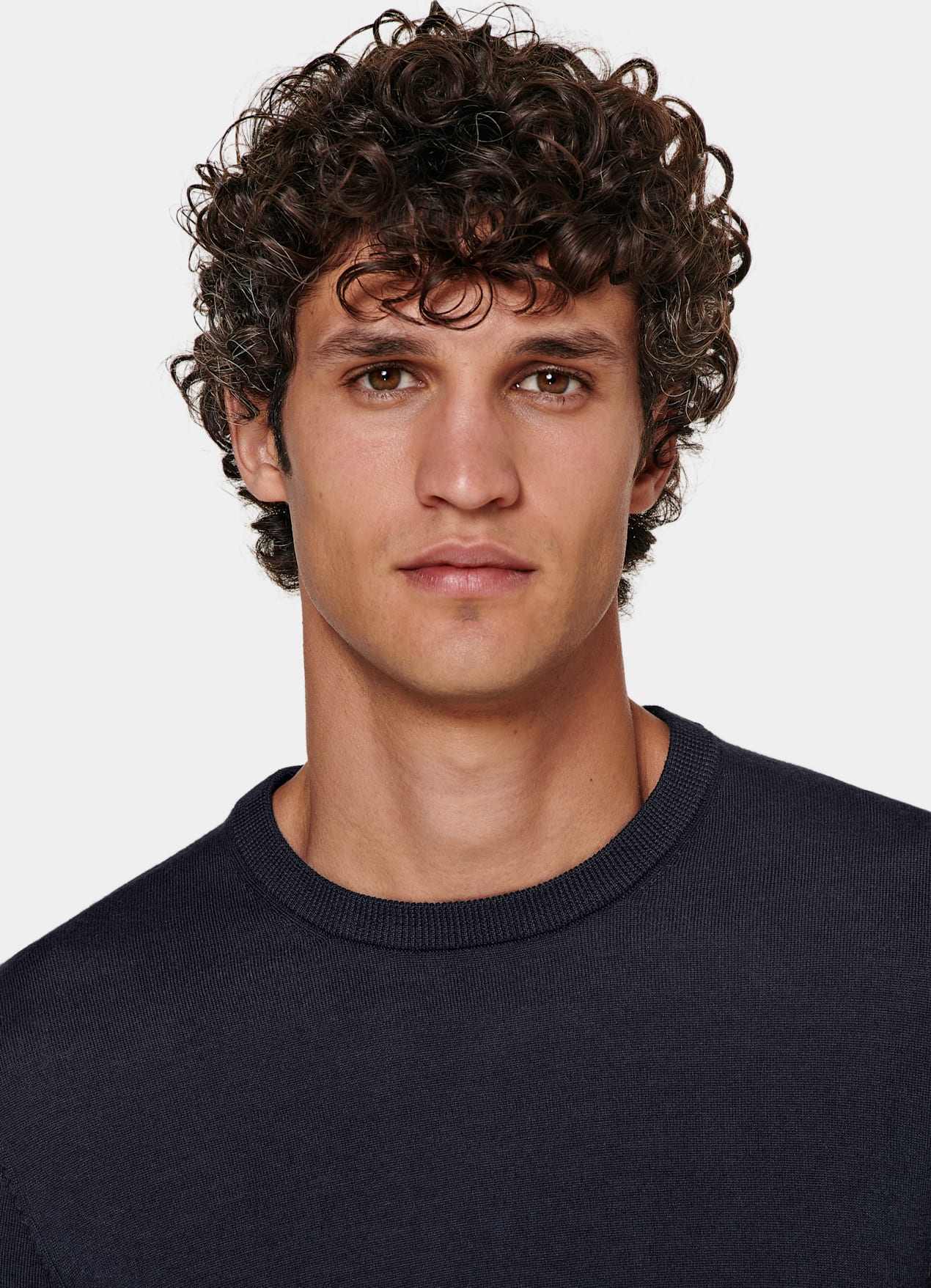 Pull col rond Merino bleu marine