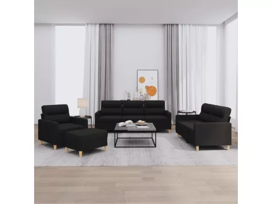 Ensemble de canapés 4 pièces avec coussins Noir Tissu