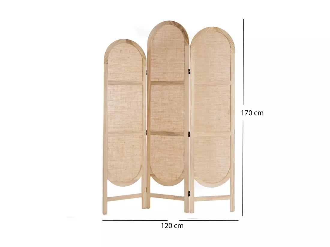 PARAVENT Arco 3 pièces. Lin, bois braun-natur