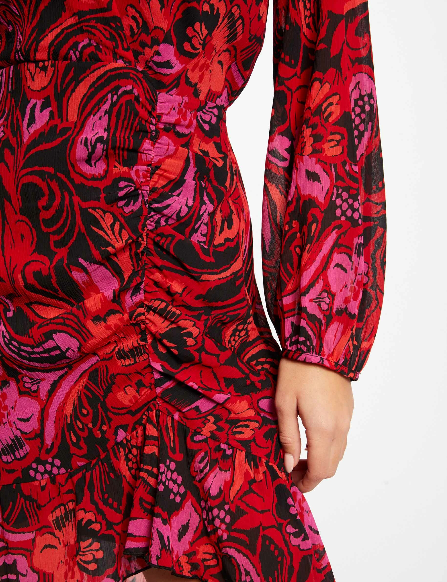 Robe droite froncée imprimé végétal multico femme - multico