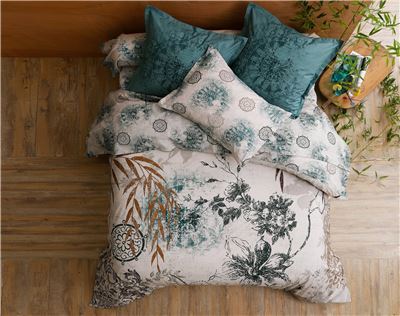 Linge de lit percale motif feuillage et rosaces - BECQUET CRÉATION