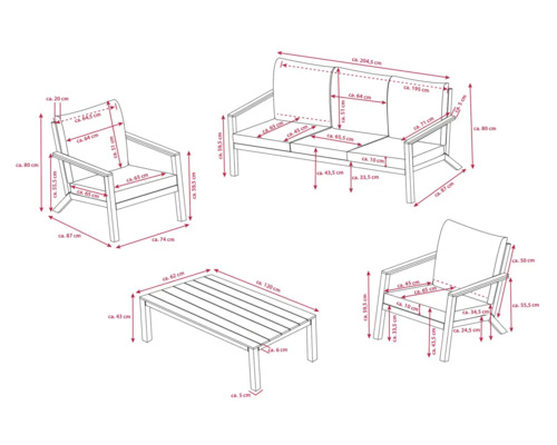 4-delige tuinmeubelset, aluminium met teakhout