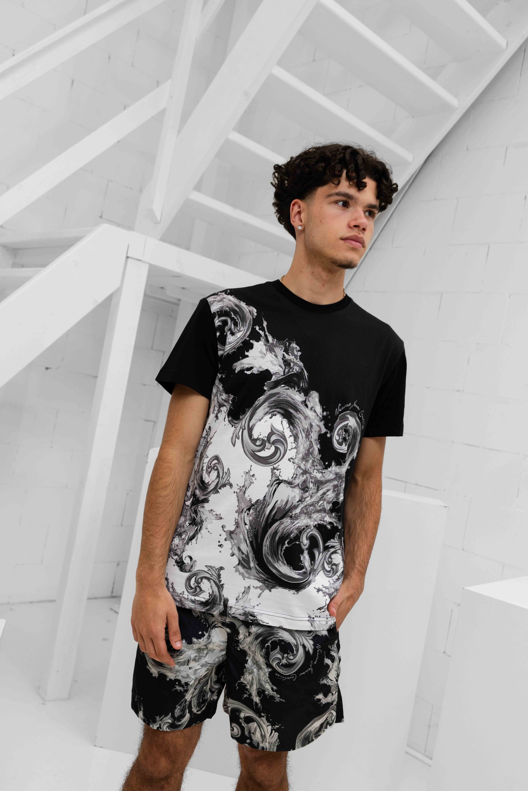 Versace Jeans Couture Pan Barocco Jersey T-Shirt Heren Zwart/Wit