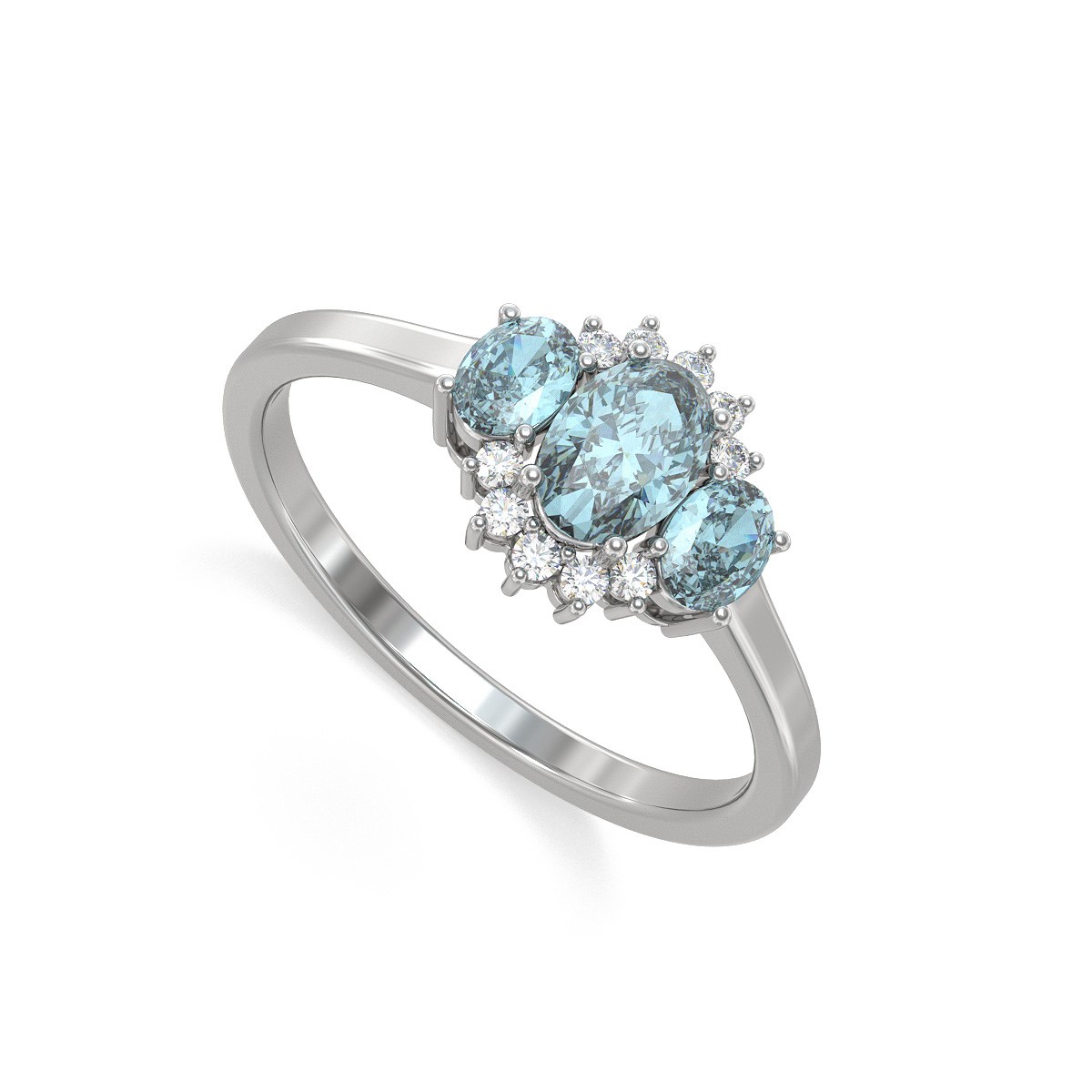 Bague Aigue-Marine et diamants sur Argent 925 1.358grs