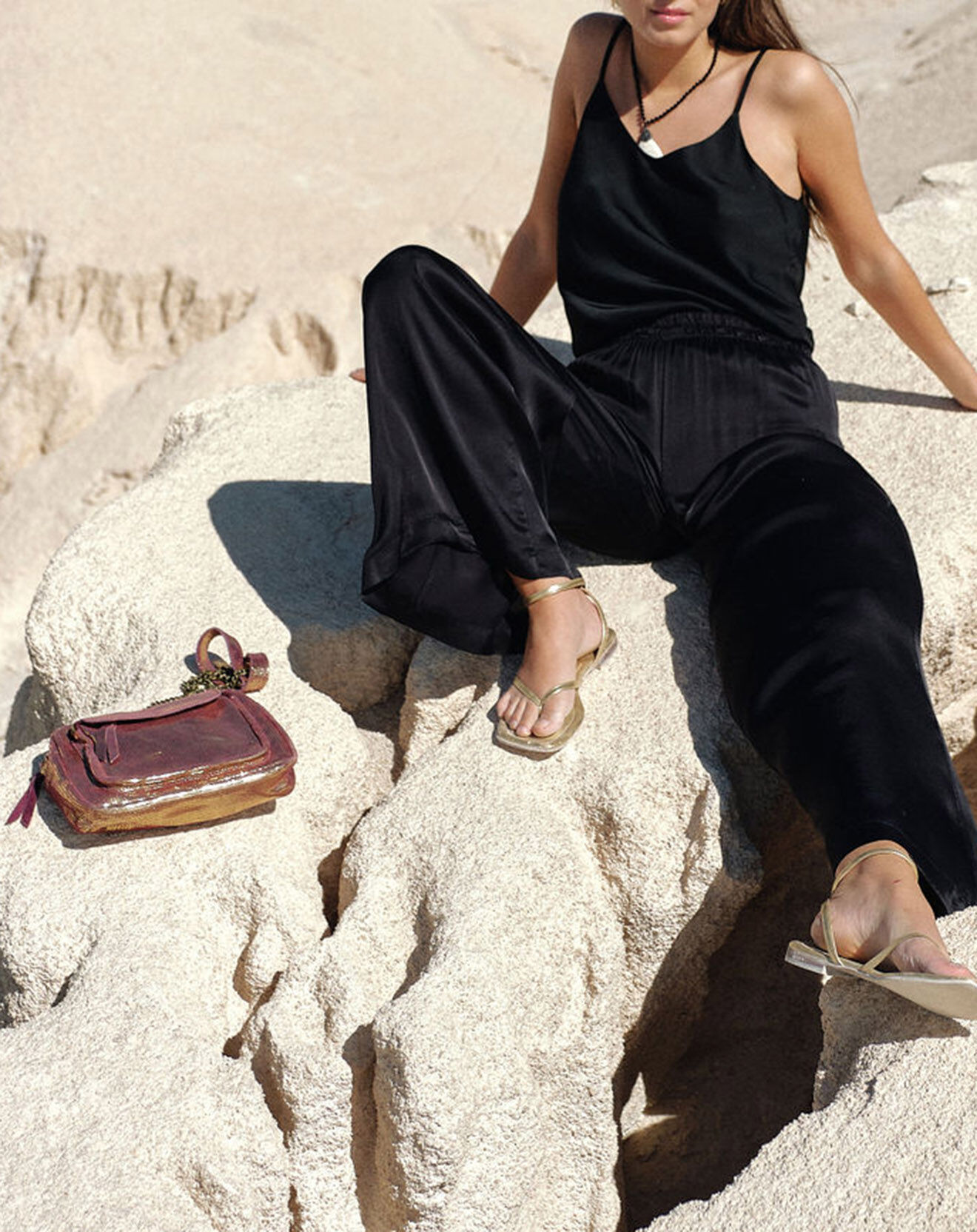 Lauren Vidal Pantalon satiné Ness noir