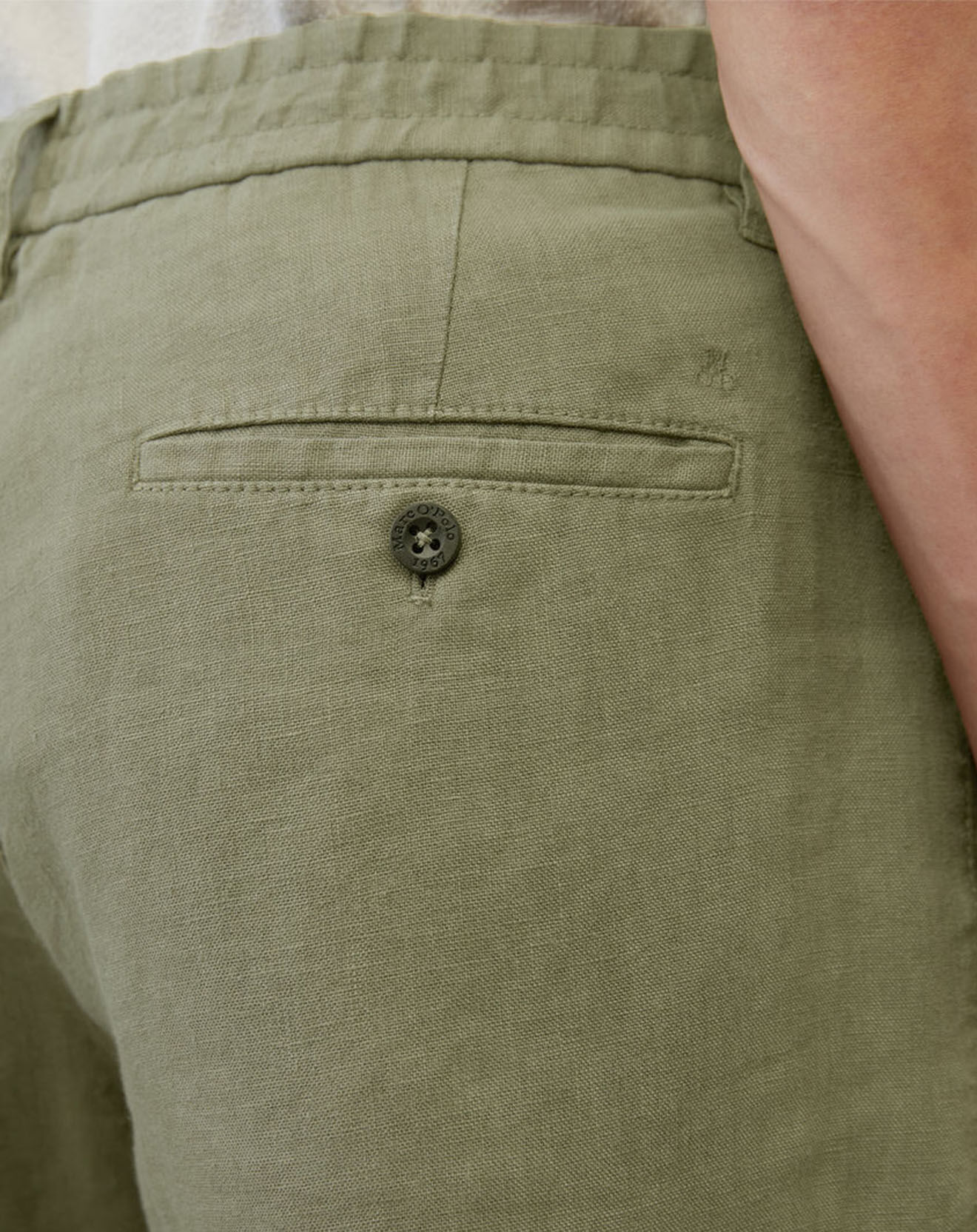 Marc O'Polo Short 100% Lin Reso Elastic kaki