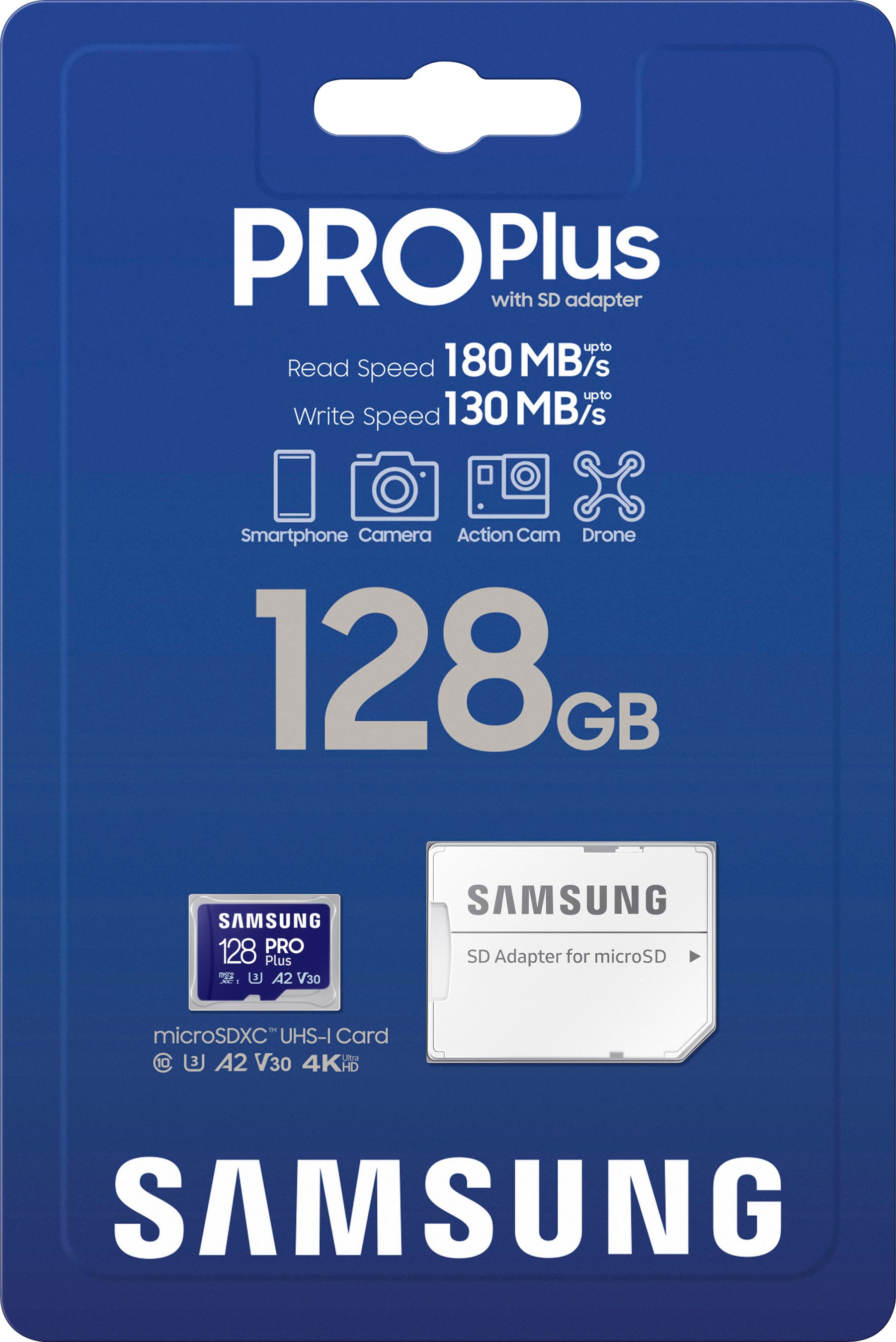 Samsung Speicherkarte »PRO Plus + microSDXC-Adapter« (128 GB Class 10 160 MB/s Lesegeschwindigkeit)