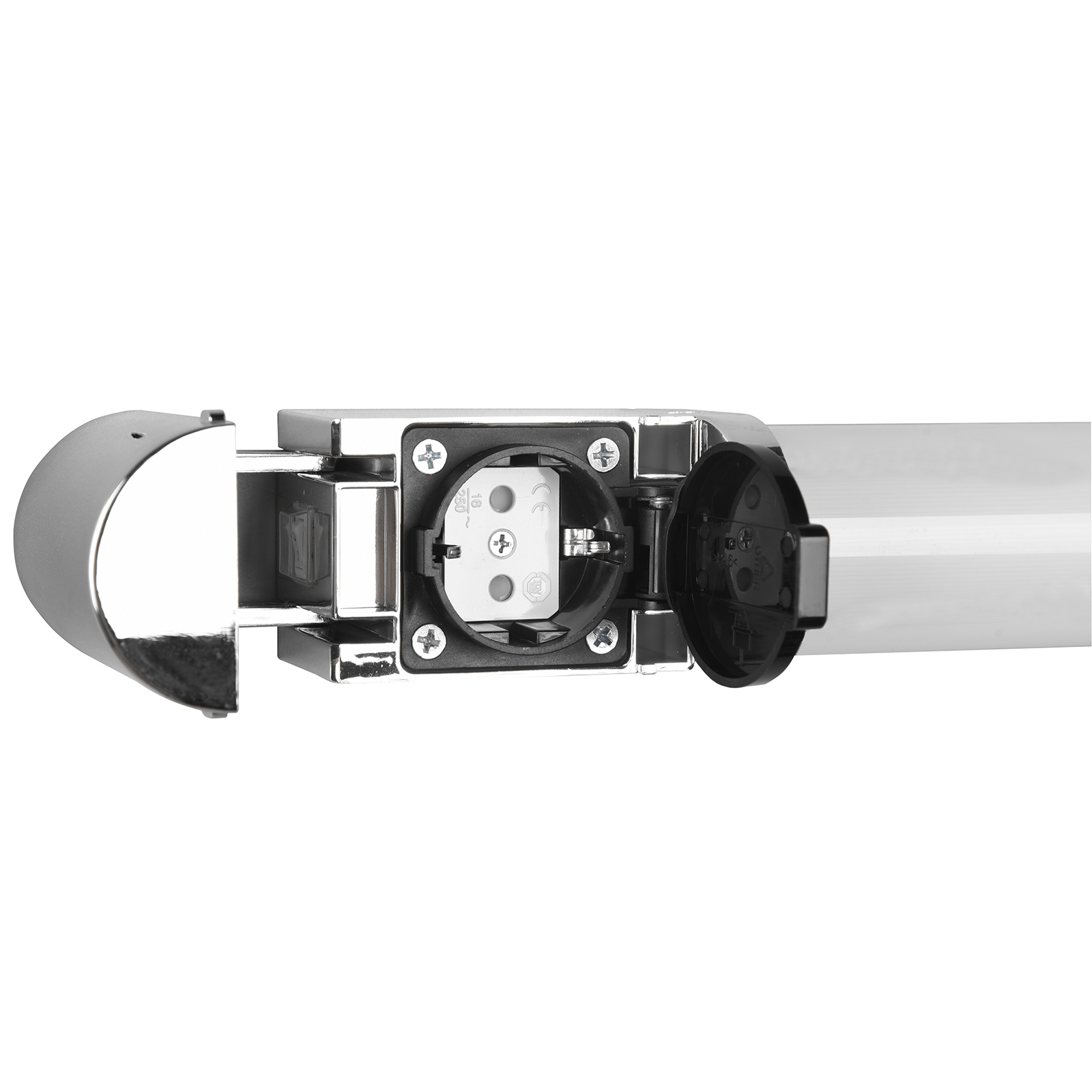 LED-Wandleuchte - weiß-chrom - mit Steckdose