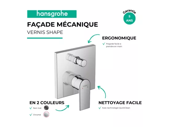 Façade mitigeur mécanique encastré HANSGROHE Vernis Shape Noir mat