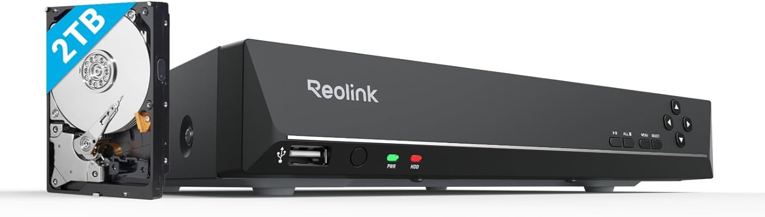 Reolink 8CH 4K PoE NVR Überwachungssystem Rekorder mit 2TB Festplatte, Videoüberwachung für Haus, Innen, Aussen Sicherheit. Unterstützt 16MP/12MP/4K/5MP/4MP HD IP Kameras, RLN8-410
