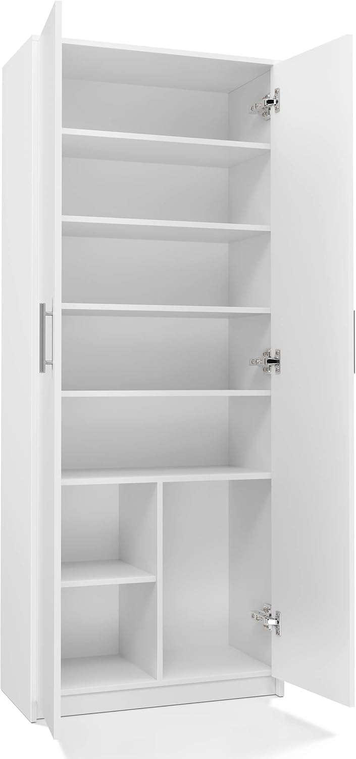 Home Collective Schrank Mehrzweckschrank weiß 74cm Breite 180cm Höhe mit sechs Einlegeböden und Extra-Fach, Aktenschrank Haushaltsschrank Organizer aus MDF Holz