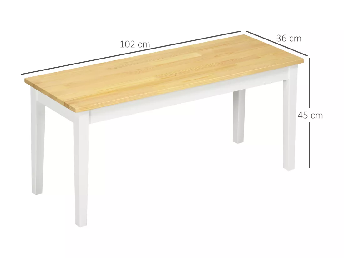 Banc 2 personnes dim. 102L x 36l x 45H cm bois de pin blanc