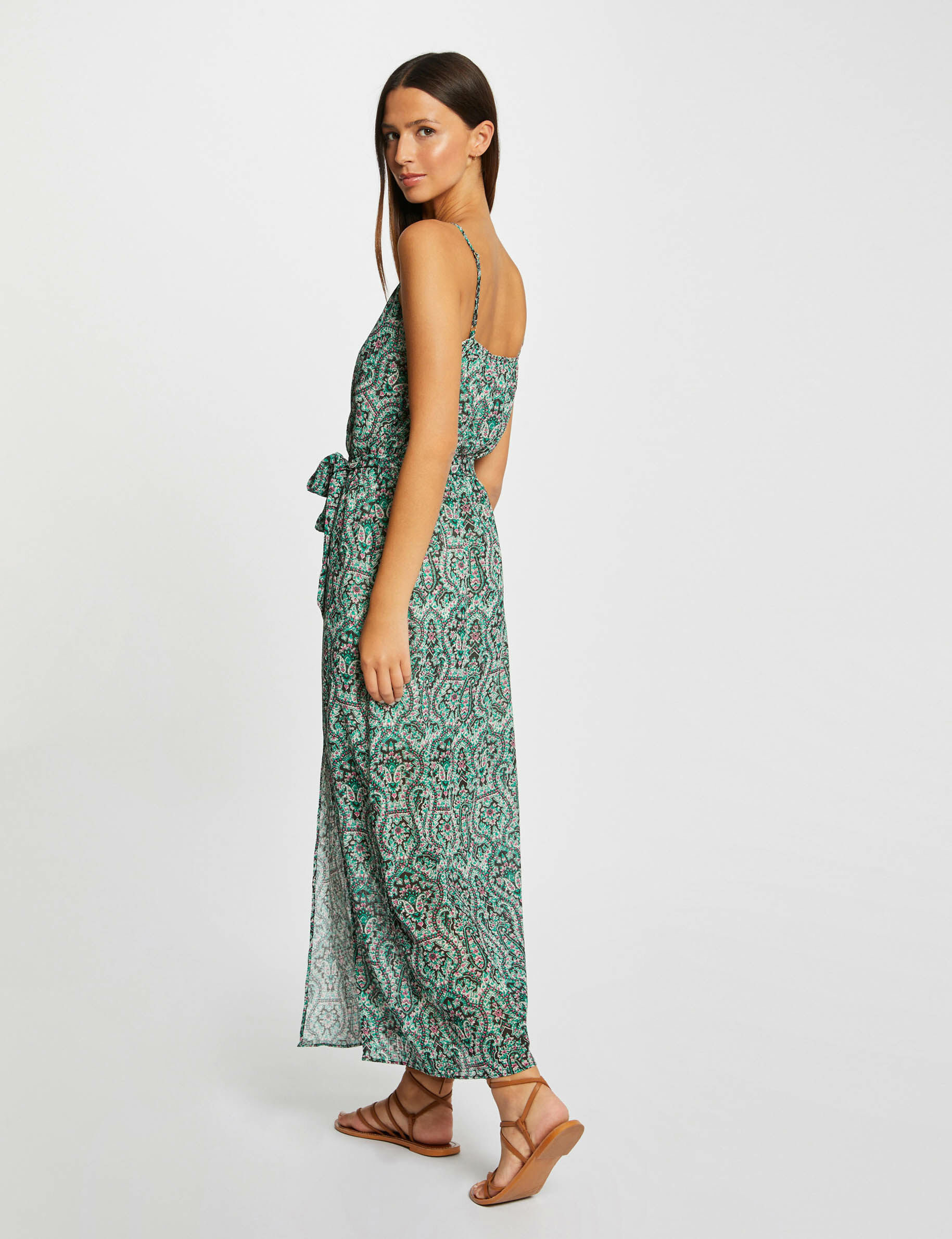 Robe longue droite imprimé cachemire multico femme - multico