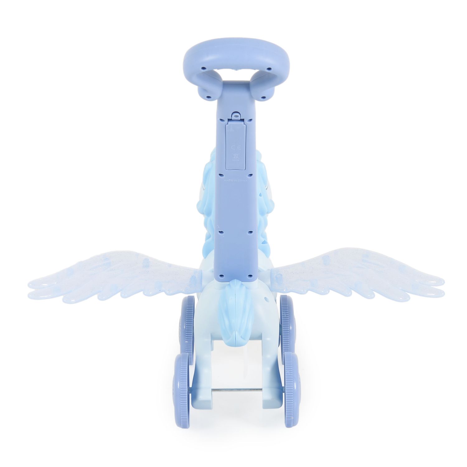 Moni Schiebespielzeug Pony Wings 40 cm hoch Seifenblasen bewegliche Flügel Musik blau