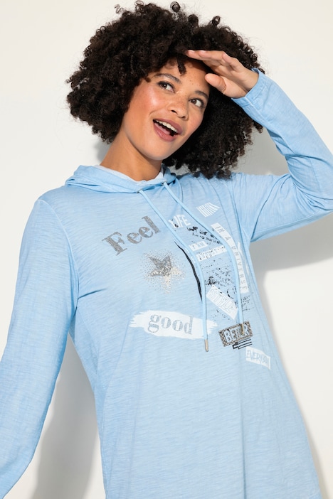 Hoodie, A-Linie, ColdDyed, großer Druck, Zipfelsaum
