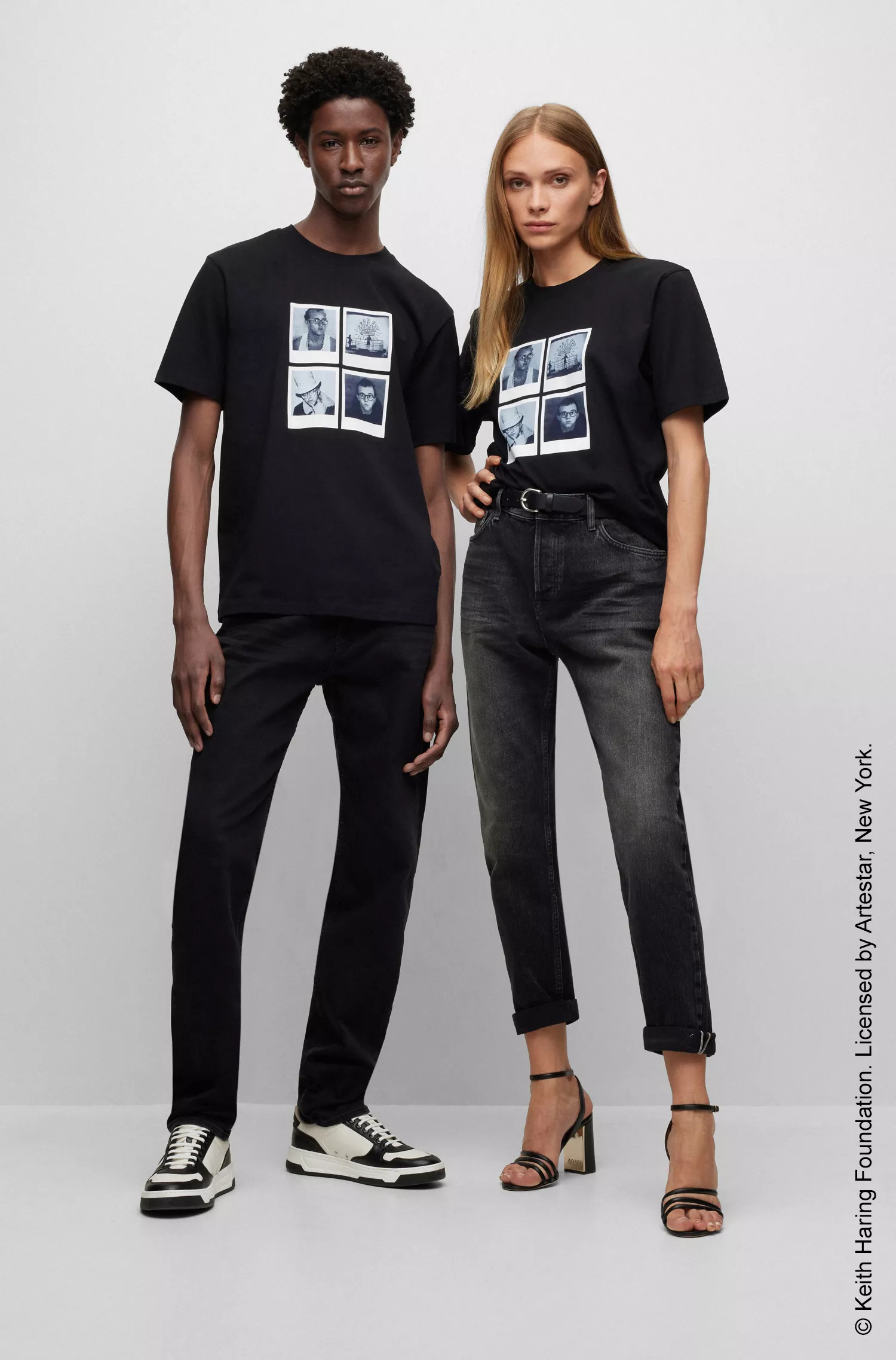 Camiseta unissex BOSS Black-BOSS x Keith Haring com estampa fotográfica.