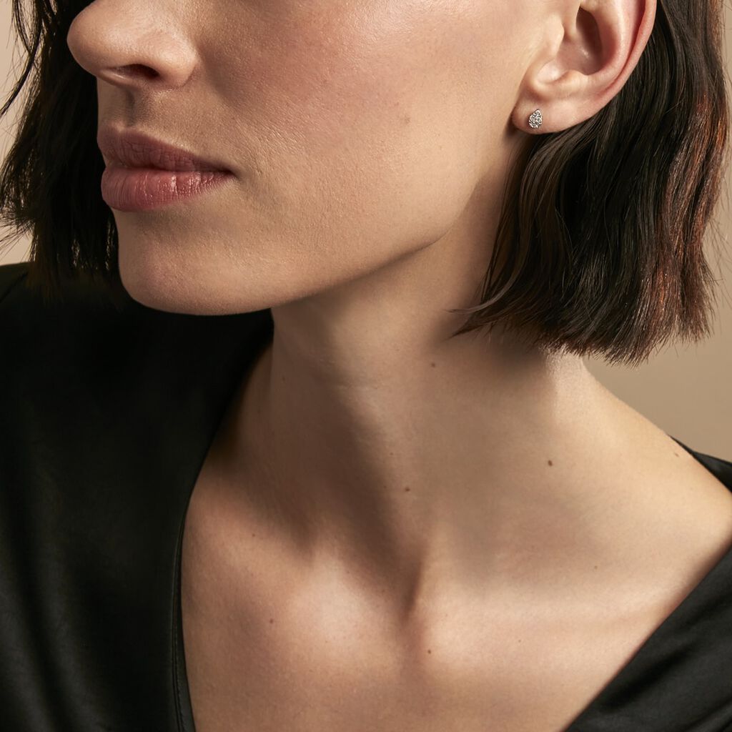Boucles D'oreilles Puces Pear C Or Jaune Diamant