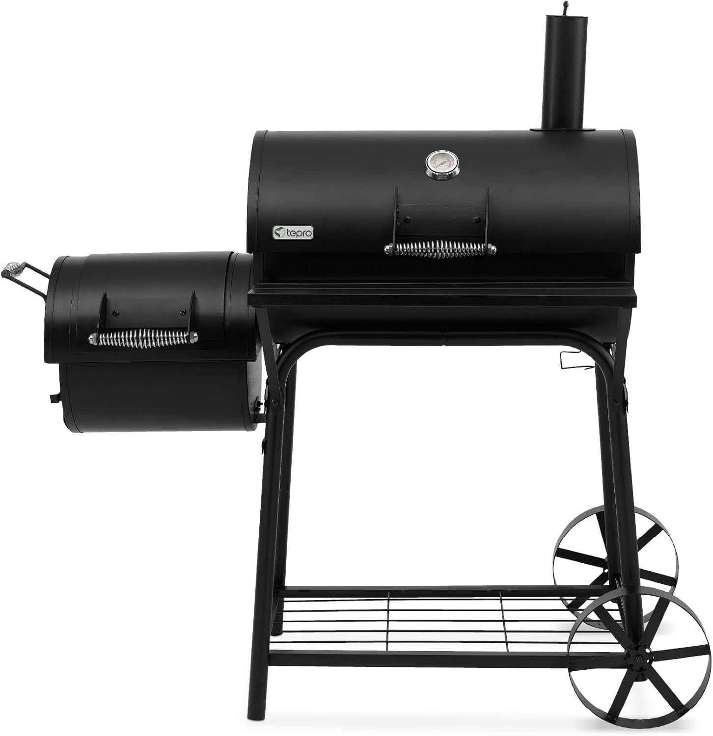 tepro BBQ Smoker Grill Biloxi, Holzkohle Grillwagen mit 2 Grillkammern, Räder und Thermometer im Deckel, Maße ca. 126 x 63,5 x 126 cm, Schwarz