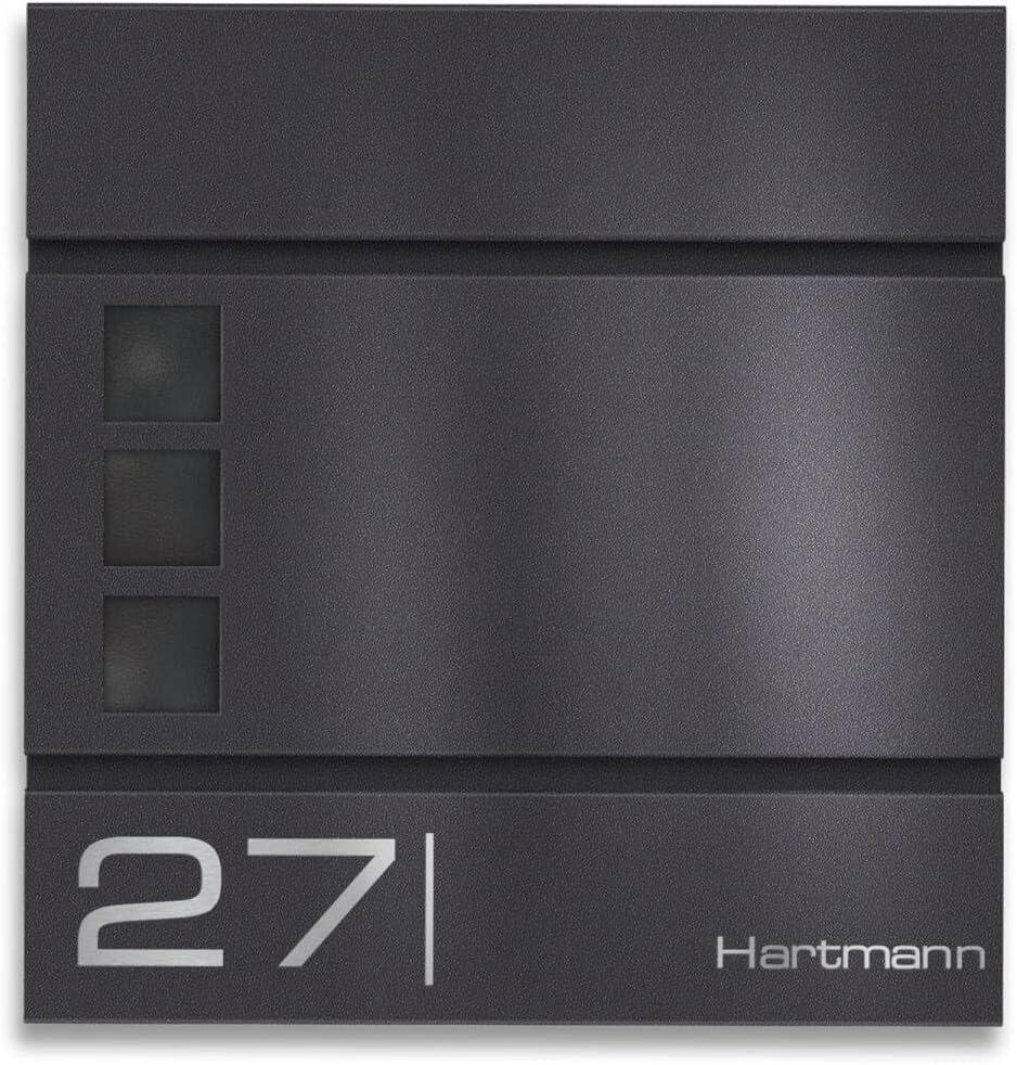 Metzler Briefkasten in Eisenglimmer DB703 Cube - Name & Hausnummer als Lasergravur - Design Wandbriefkasten inkl. Zeitungsfach - Briefkasten mit Fenster - Größe: 37 x 37 x 10,5 cm