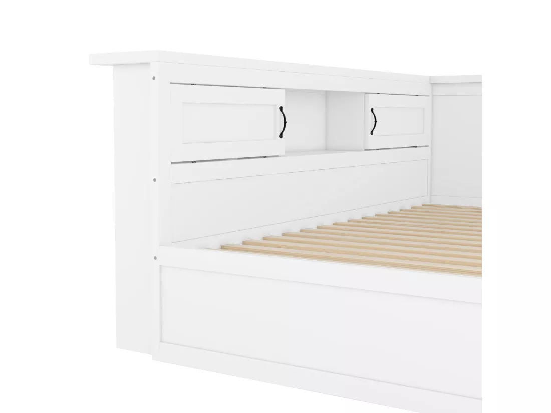 Lit banquette 140x200cm avec LED et prises - avec un lit gigogne 90x190cm - Blanc
