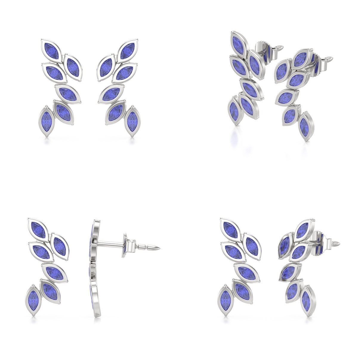 Boucles d'oreilles ADEN Or 585 Blanc et Tanzanite 1.71grs
