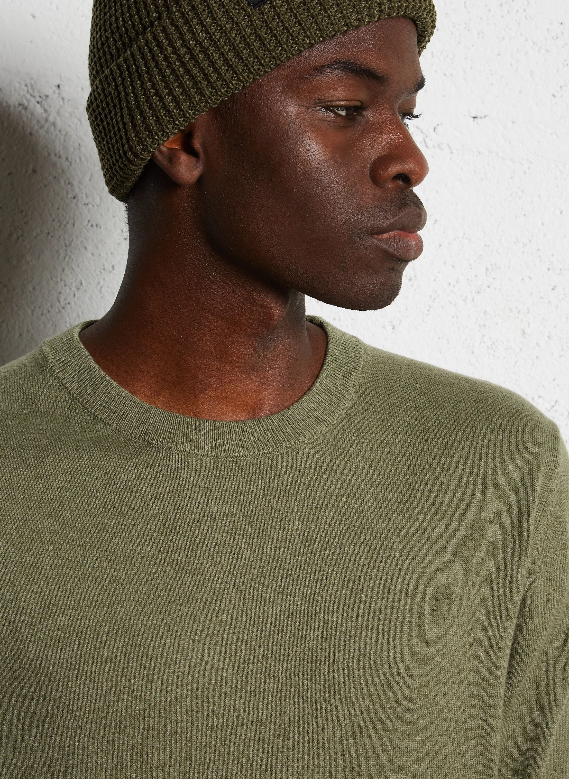 NEW ANDRE - Pull col rond droit en coton et laine mélangé | Vert