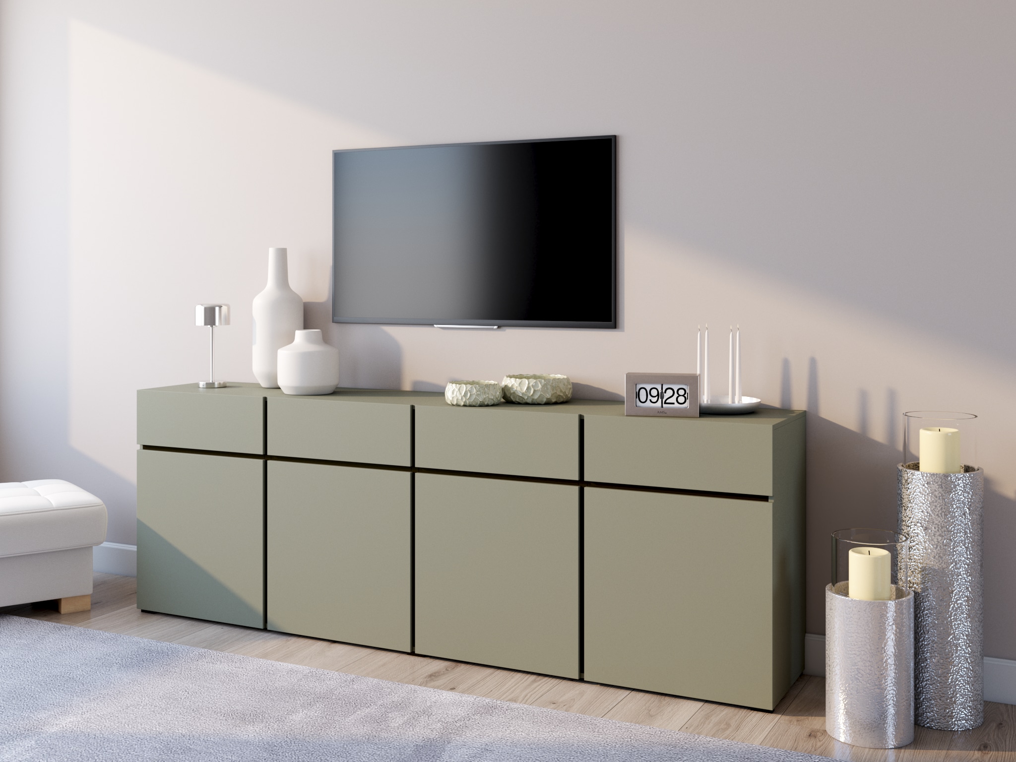 GOODproduct Sideboard »Cross,Breite 225 cm, moderne grifflose Kommode,4 Türen/4 Schubkästen« Schubladenschrank mit viel Stauraum, Einlegeböden verstellbar