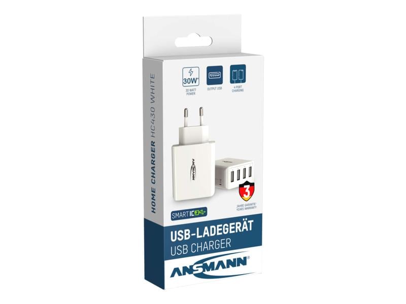 Ansmann USB-Wandladegerät Home Charger HC430, 4x USB, 30 W, Leistungsstarker Indoor USB-Ladeadapter