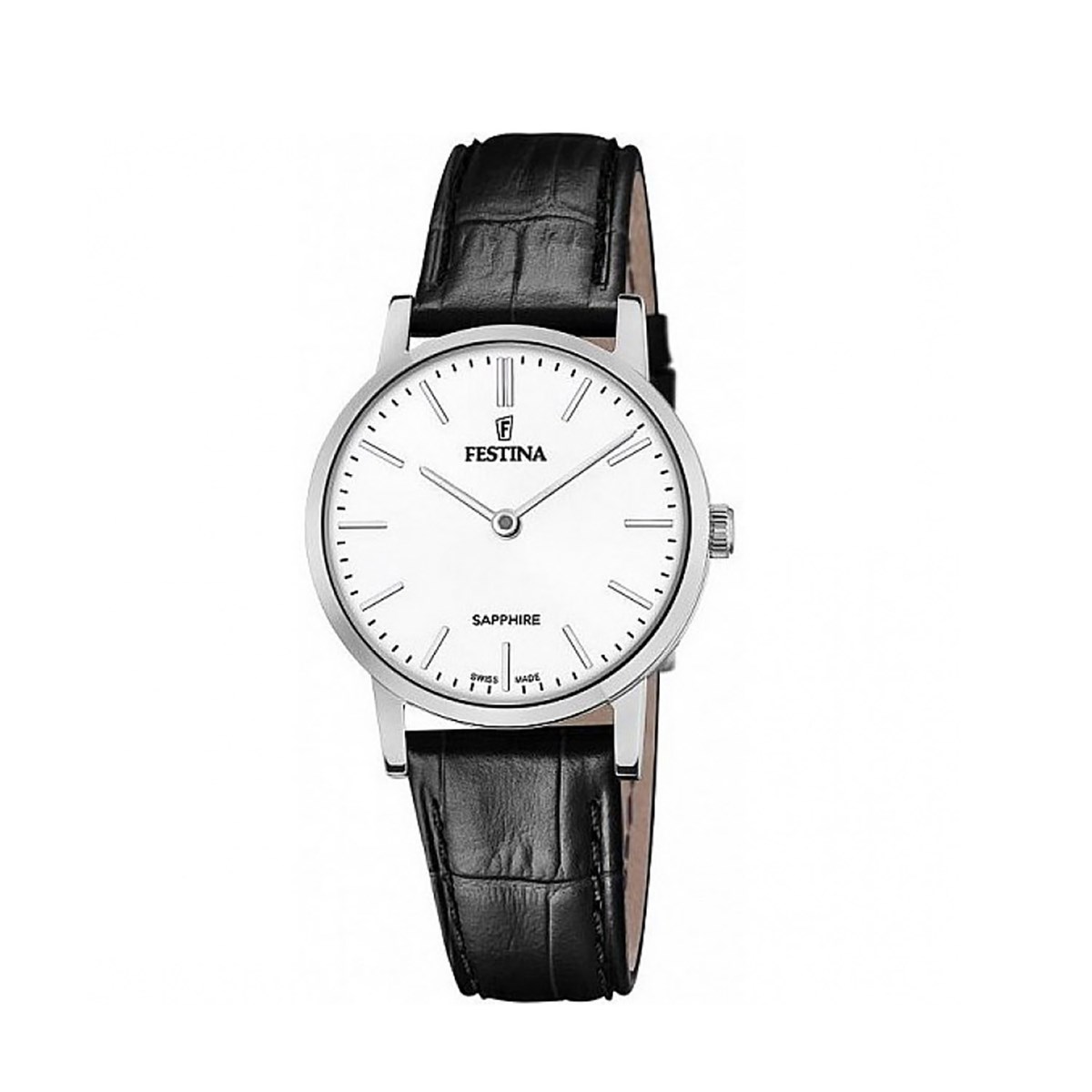 Montre femme Festina fond blanc cuir noir